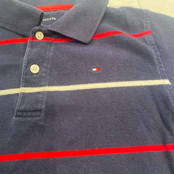 Tommy Hilfiger Boys Small 6-7 Blue Striped Polo Shirt - Picture 2 of 6